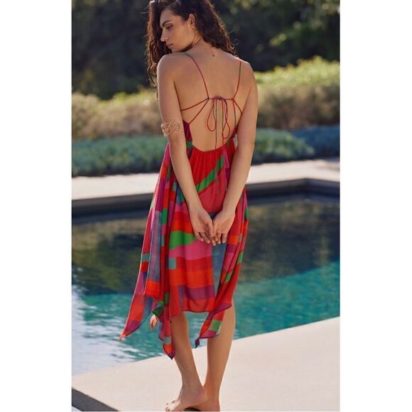 NEW Anthropologie Alani V-Neck Cut-Out Asymmetrical Maxi Swim Cover-Up Large - Picture 3 of 4